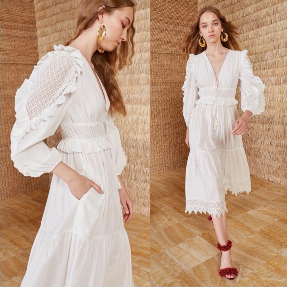 Ulla Johnson Sheila Embroidered Ruffle Midi Dress Pristine White